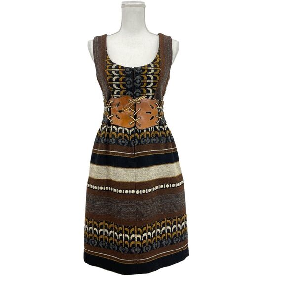 S Howard Hirsh Dresses & Skirts - Vintage S Howard Hirsh California Woven Wool Tapestry Dress Leather Belt Sm Med